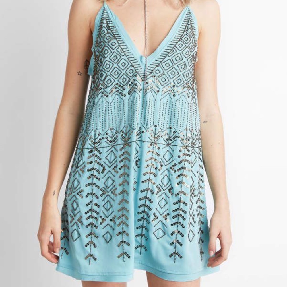 Free People Arizona Nights Slip Dress in Light Blue XS